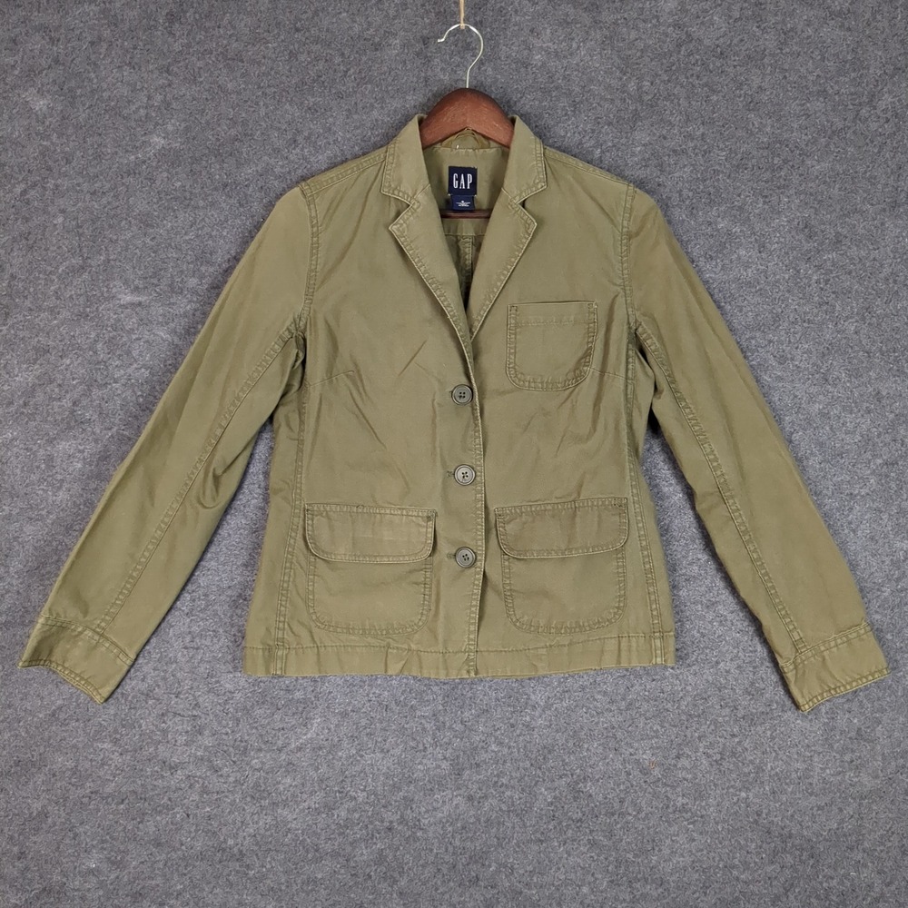 GAP Womens Olive Green Cotton Utility Blazer Jacket Small 3-Button Safari Style - Picture 2 of 13
